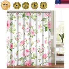 Pink Floral Shower Curtain Set Green Plant Romantic Rose Bathroom Decor Set W... — custom printed polyester bath curtain