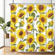 Fabric Shower Curtain with Hooks, Waterproof & Washable & Polyester, Yellow S... — custom printed polyester bath curtain