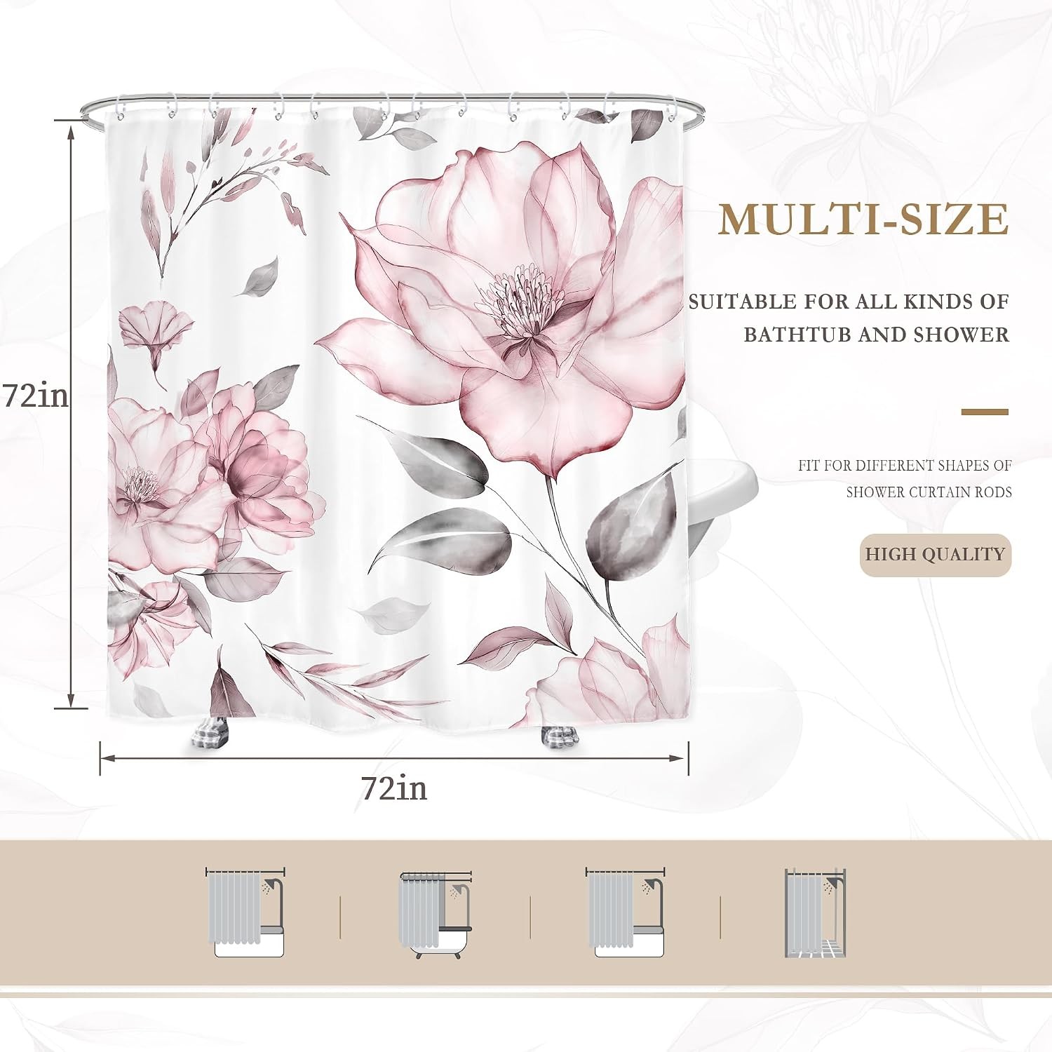 Custom Printed Bath Curtain — custom printed polyester bath curtain detail view