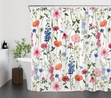 Spring Wildflower Colorful Flower Shower Curtain Bathroom Accessories Set — custom printed polyester bath curtain
