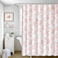 Sage Pink Shower Curtain,Cotton Floral Cottagecore,Elegant Floral Fabric Shower — custom printed polyester bath curtain