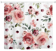 Pink Rose Floral Shower Curtain Waterproof Fabric Set With Hooks 72x72 Inch — custom printed polyester bath curtain