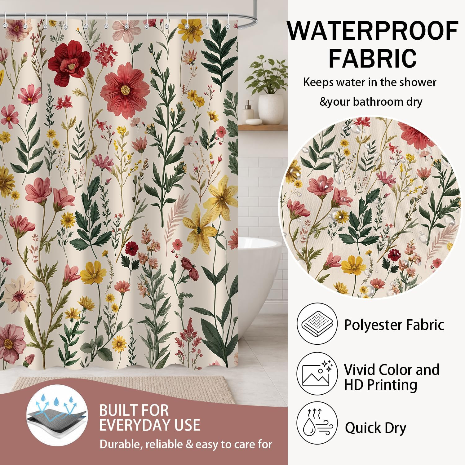 Custom Printed Bath Curtain — custom printed polyester bath curtain detail view