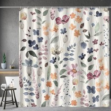 Spring Floral Shower Curtain -Colorful Watercolor Ink Flowers Plant Summer — custom printed polyester bath curtain