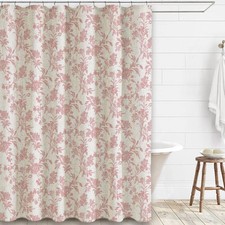 Pink Shower Curtain Floral Cotton Linen Cottagecore Shower Curtain for Bathro... — custom printed polyester bath curtain