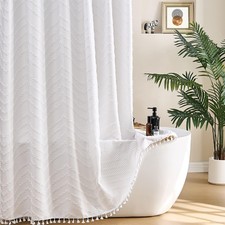 White Fabric Shower Curtain 72x78 Inch Textured Tufted Chevron Elegant Decor — custom printed polyester bath curtain