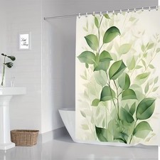 Fresh Green Leaves Waterproof Shower Curtain Bathroom Decor — custom printed polyester bath curtain