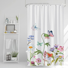 Butterfly Wildflowers Small Half Size Stall Shower Curtain with Hooks Shower Sta — custom printed polyester bath curtain
