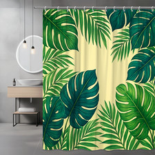 Tropical Green Leaves Shower Curtain - Waterproof Fabric Bathroom Decor — custom printed polyester bath curtain