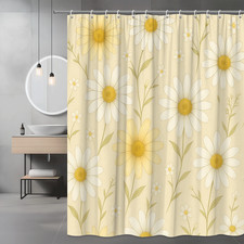 Floral Daisy Shower Curtain - Soft Yellow and White Design — custom printed polyester bath curtain