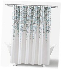 Weeping Flower Shower Curtain 72"W x 72"L - Fabric Shower Curtains Blue & Gray — custom printed polyester bath curtain