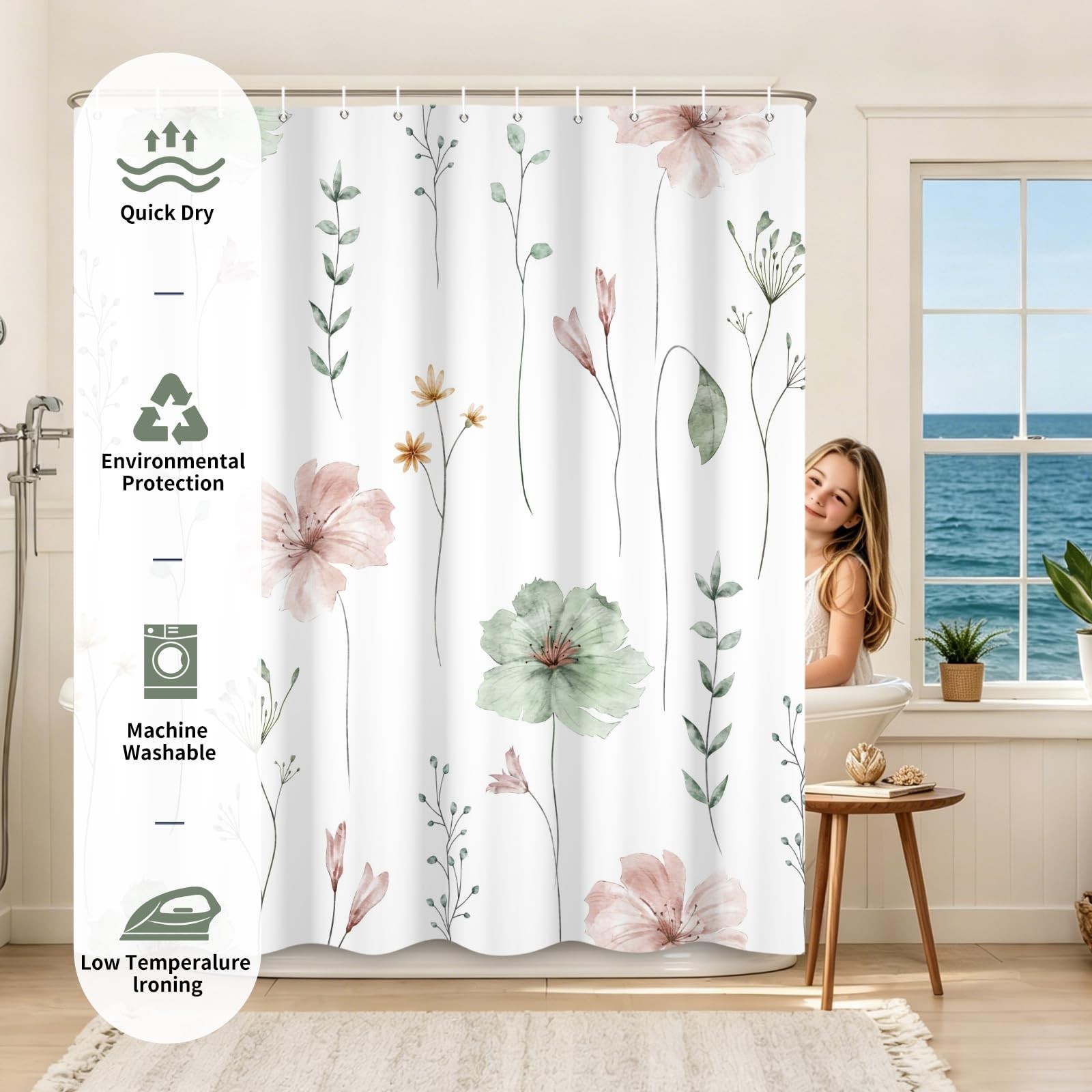 Custom Printed Bath Curtain — custom printed polyester bath curtain detail view