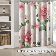 1PC Rose Leaf Lace Vintage Floral Chic Waterproof Shower Curtain Bathroom Decor — custom printed polyester bath curtain