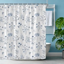 Blue Floral Shower Curtain, Boho Flower Eucalyptus Botanical Shower Curtains ... — custom printed polyester bath curtain
