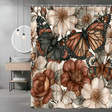 Butterfly Floral Shower Curtain Watercolor Print — custom printed polyester bath curtain