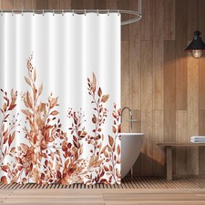 1 PCS Orange Eucalyptus Watercolor Leaf Floral Fabric Shower Curtain 71x71 Inch — custom printed polyester bath curtain