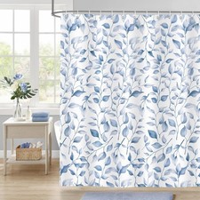 Blue Eucalyptus Leaf Shower Curtain Floral Watercolor Shower Curtains 72×72 in — custom printed polyester bath curtain
