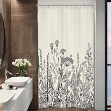 Narrow Wildflower Farmhouse Half Shower Curtain Waterproof Includes Hooks — custom printed polyester bath curtain