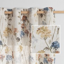 MYSKY HOME Long Floral Curtains for Living Room Bedroom Linen Semi Sheer Light F — custom printed polyester bath curtain