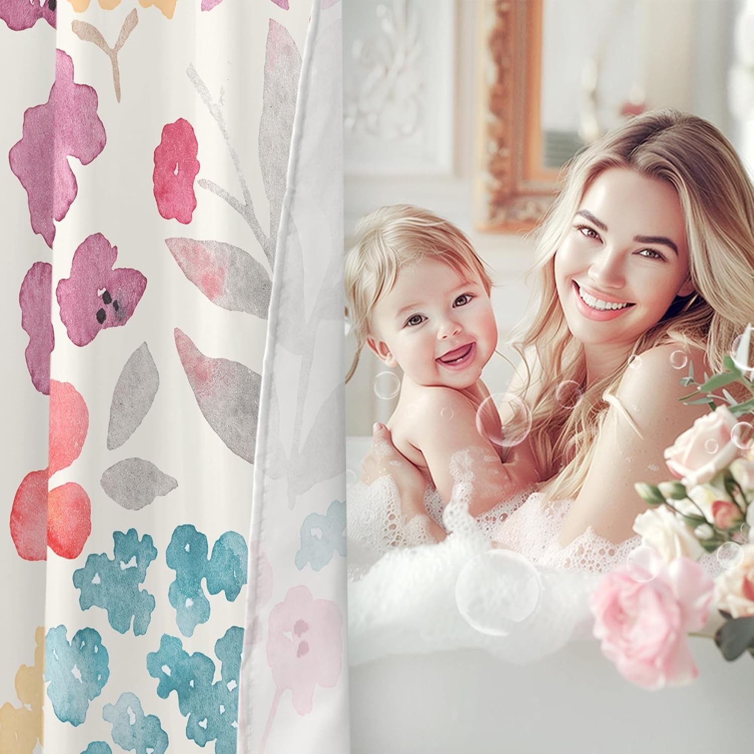 Custom Printed Bath Curtain — custom printed polyester bath curtain detail view