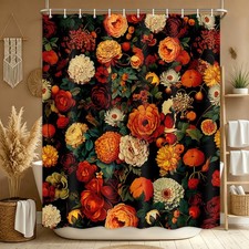 Drgilau Vintage Floral Shower Curtain for 72"W x 72"L (Pack of 1), Black-1 — custom printed polyester bath curtain