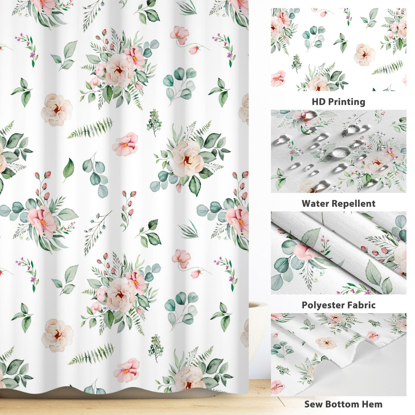 Custom Printed Bath Curtain — custom printed polyester bath curtain detail view