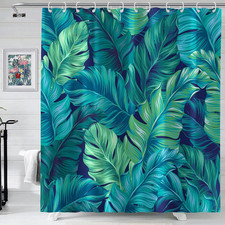 72X72 in Tropical Shower Curtain, Green Palm Leaf Jungle Curtain — custom printed polyester bath curtain
