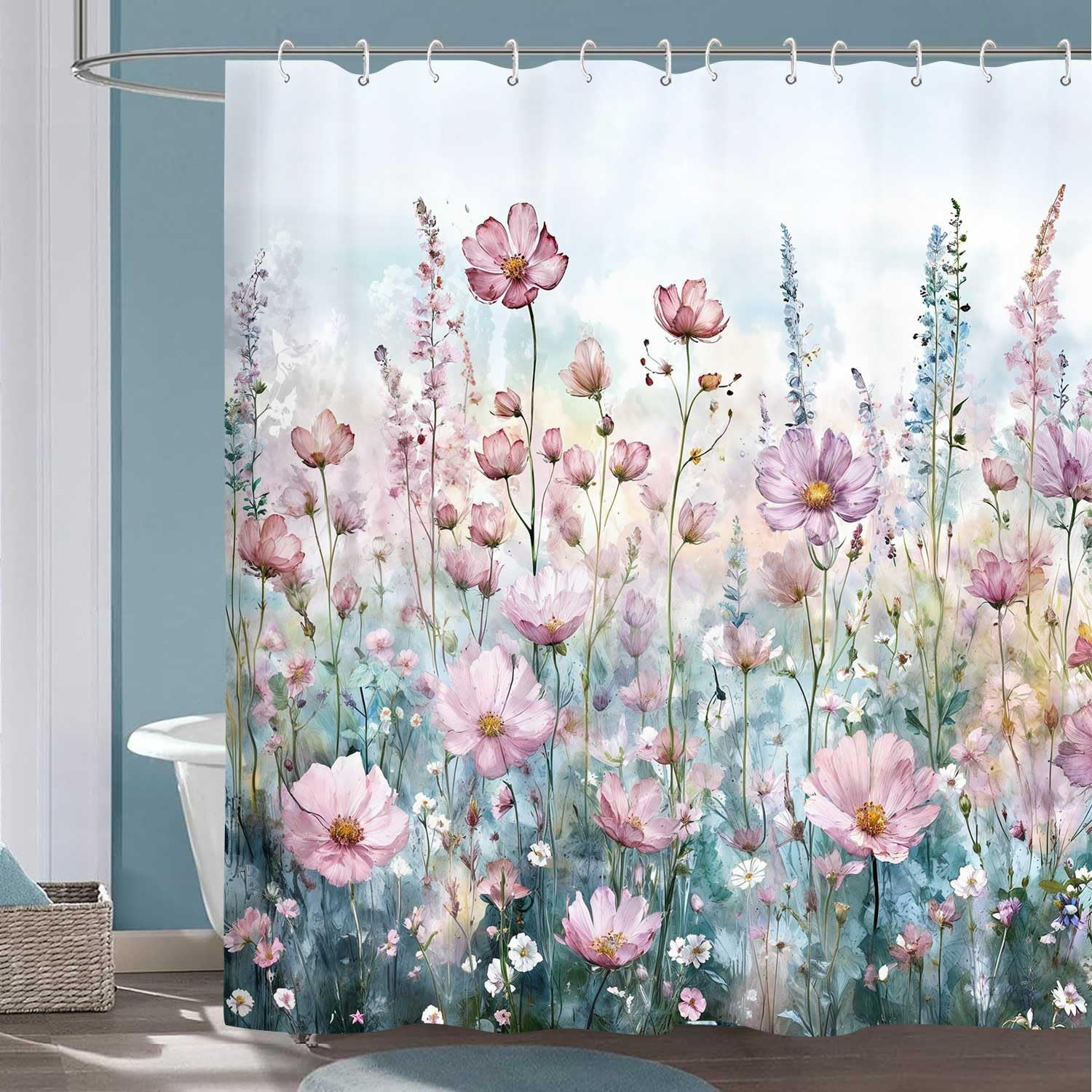 Custom Printed Bath Curtain — custom printed polyester bath curtain detail view