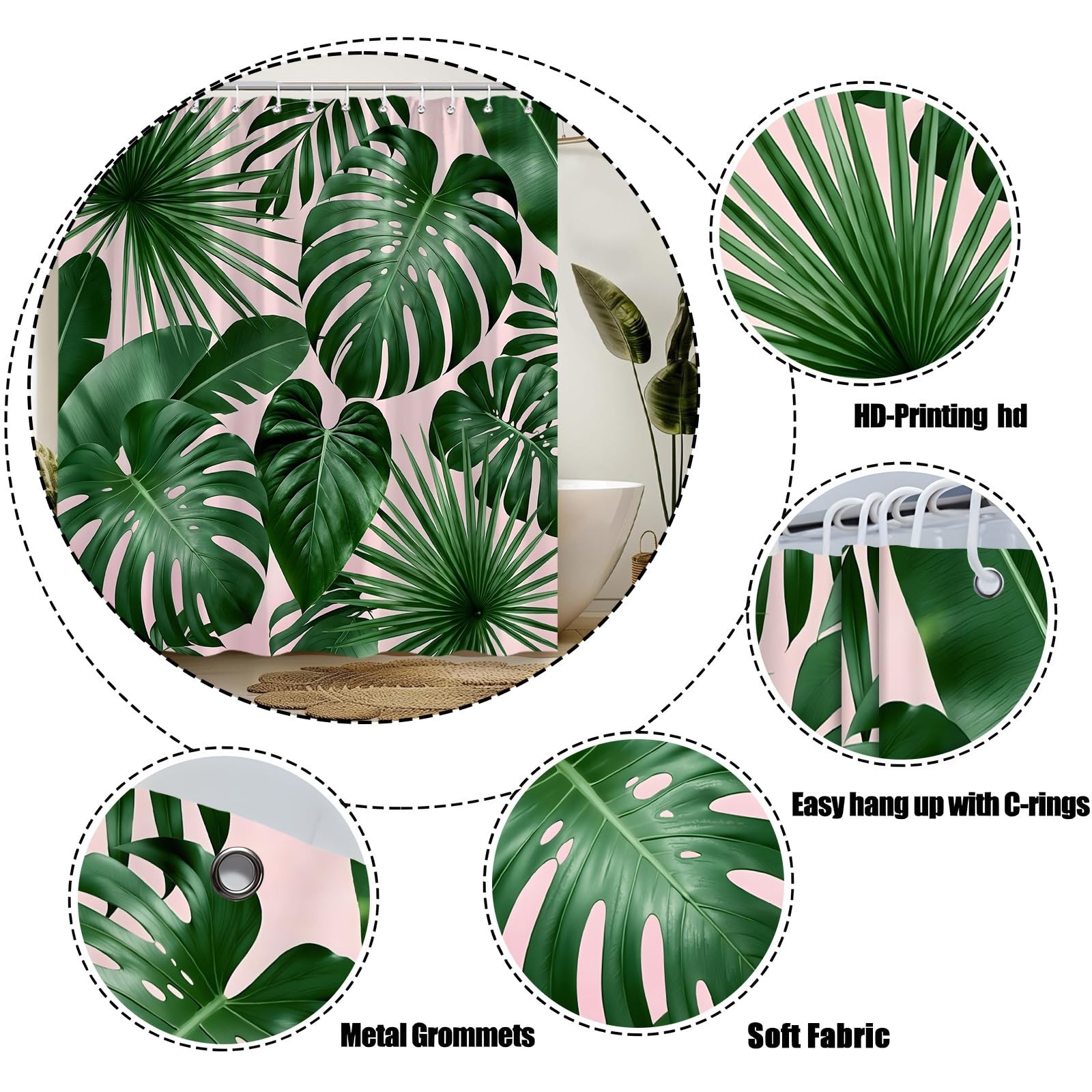 Custom Printed Bath Curtain — custom printed polyester bath curtain detail view