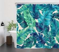 Western Sage Green Monstera Leaf Beige Shower Curtain Set for Bathroom Decor — custom printed polyester bath curtain