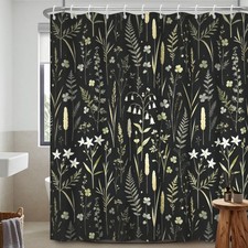 Dark Floral Shower Curtain, Boho Vintage Green Botanical Print 72x72 Inch — custom printed polyester bath curtain