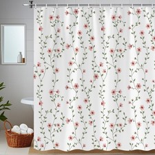 Pink Floral Shower Curtain, A Branch with Flowers and Leaves Shower Curtains ... — custom printed polyester bath curtain
