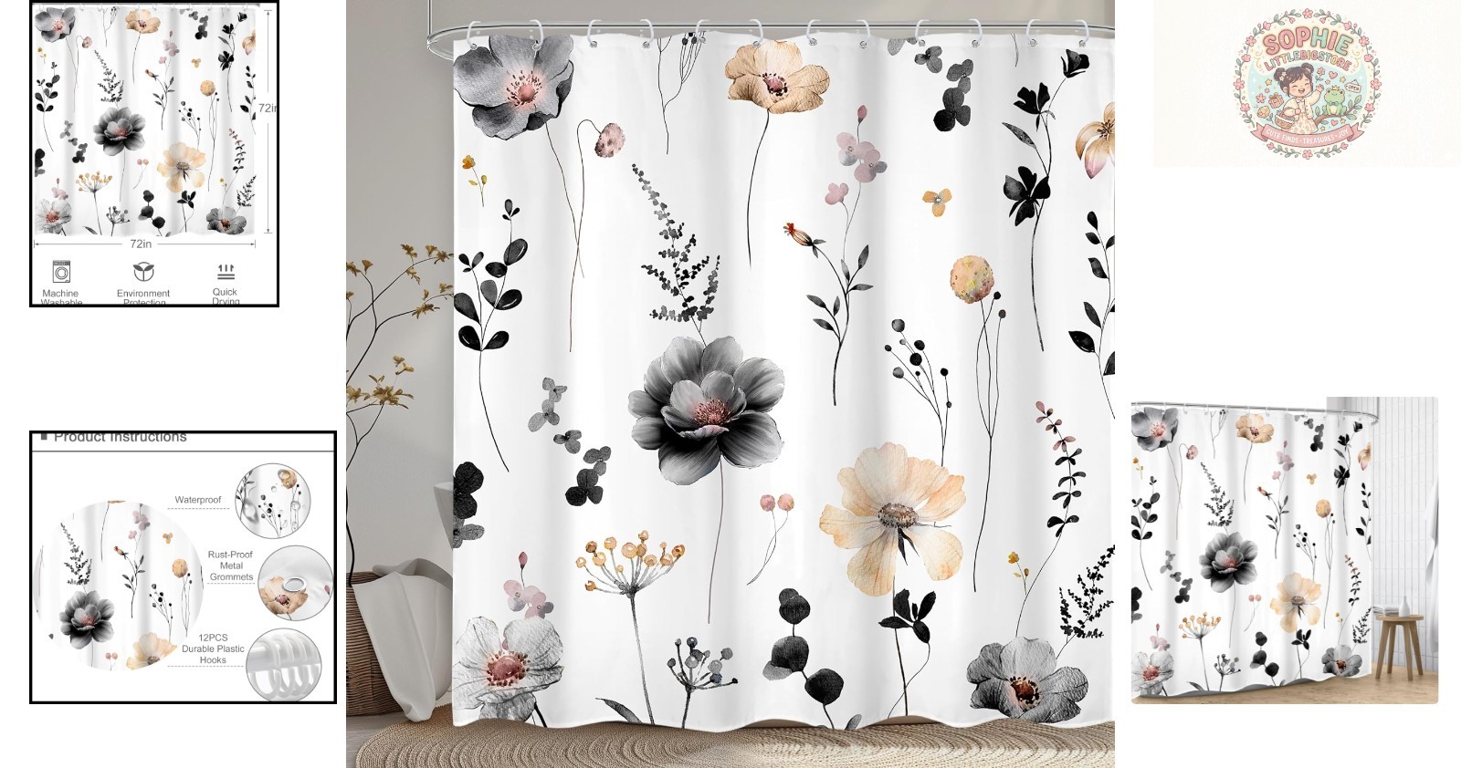 Custom Printed Bath Curtain — custom printed polyester bath curtain detail view