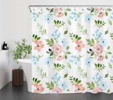 Watercolor Pink and Blue Wildflower Shower Curtain Bathroom Accessories Set — custom printed polyester bath curtain