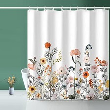 Shower Curtain, Floral Shower Curtain White Fabric Shower Curtain - 72" W x 7... — custom printed polyester bath curtain