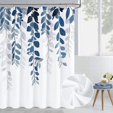 BOODII Blue Eucalyptus Shower Curtains for Bathroom Floral Watercolor Leaves ... — custom printed polyester bath curtain