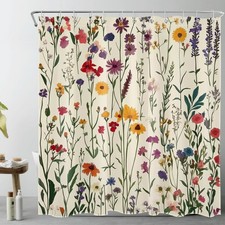 Spring Garden Yellow Wildflower Beige Shower Curtain Bathroom Decor 72X72 Inch — custom printed polyester bath curtain