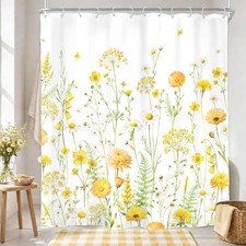 Extra Long Floral Shower Curtain Yellow Daisy 72"W x 84"L (Pack of 1) G-yellow — custom printed polyester bath curtain