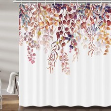 Fall Autumn Red Gold Leaves Harvest Fabric Shower Curtain Hooks 72x72 Inch — custom printed polyester bath curtain