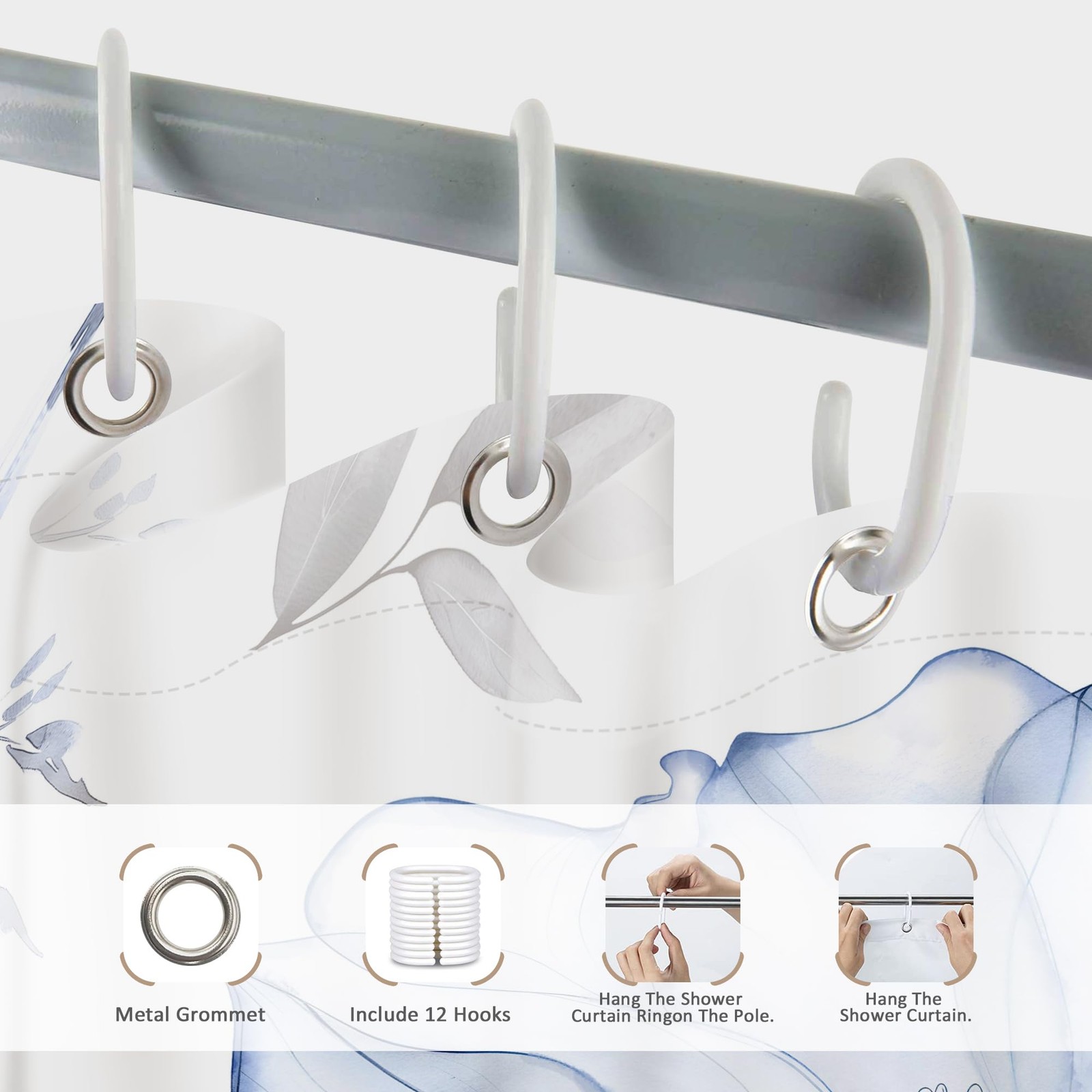 Custom Printed Bath Curtain — custom printed polyester bath curtain detail view