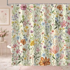 Floral Shower Curtain, Colorful Wildflower Vintage Botanical Aesthetic Bathtu... — custom printed polyester bath curtain