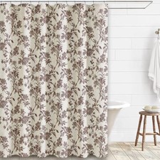 Brown Shower Curtain Floral Cotton Linen Cottagecore 72"L x 72"W Linen Brown — custom printed polyester bath curtain