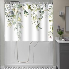 Short Shower Curtain Spring Green Eucalyptus Waterproof 72x48 Inch — custom printed polyester bath curtain