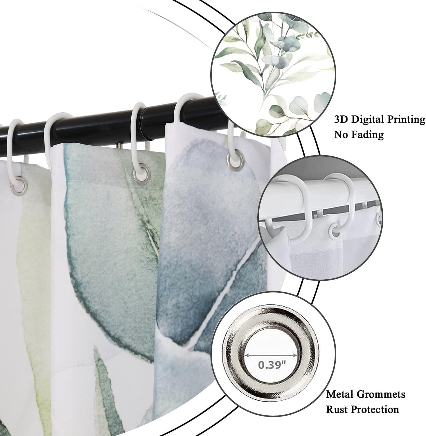 Custom Printed Bath Curtain — custom printed polyester bath curtain detail view