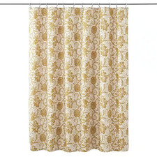 Dorset 72 In. Gold Creme Brown Floral Shower Curtain — custom printed polyester bath curtain