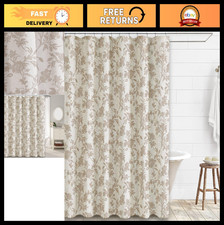 Floral Beige Shower Curtain 72" x 72" - Cotton Linen, Boho Cottagecore Bathroom — custom printed polyester bath curtain