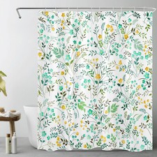 Country Yellow Wildflower and Green Leaf Shower Curtain Bathroom Accessories Set — custom printed polyester bath curtain