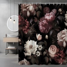 Floral Shower Curtain with Dark Background and Colorful Flowers — custom printed polyester bath curtain