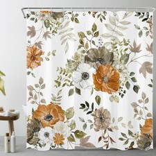 Grey and Orange Flower Shower Curtain for Bathroom,Autumn Country Plant Water... — custom printed polyester bath curtain