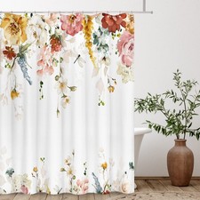 72x72 Inch Blooming Floral Watercolor Tropical Fabric Shower Curtain Hooks — custom printed polyester bath curtain